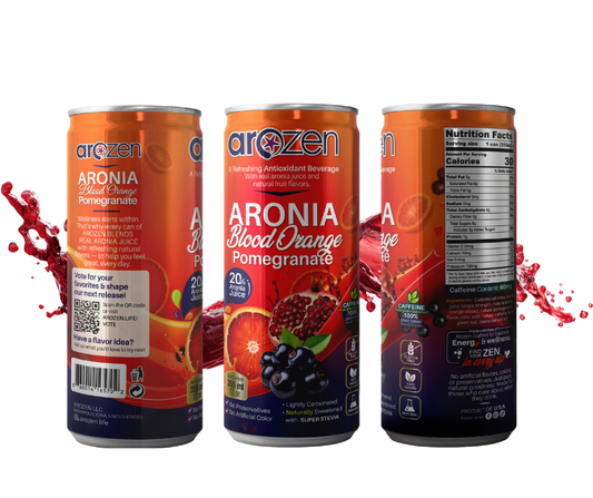 Aronia Blood Orange Pomegranate Antioxidant Beverage  (60mg Caffeine!)  – 12-Pack
