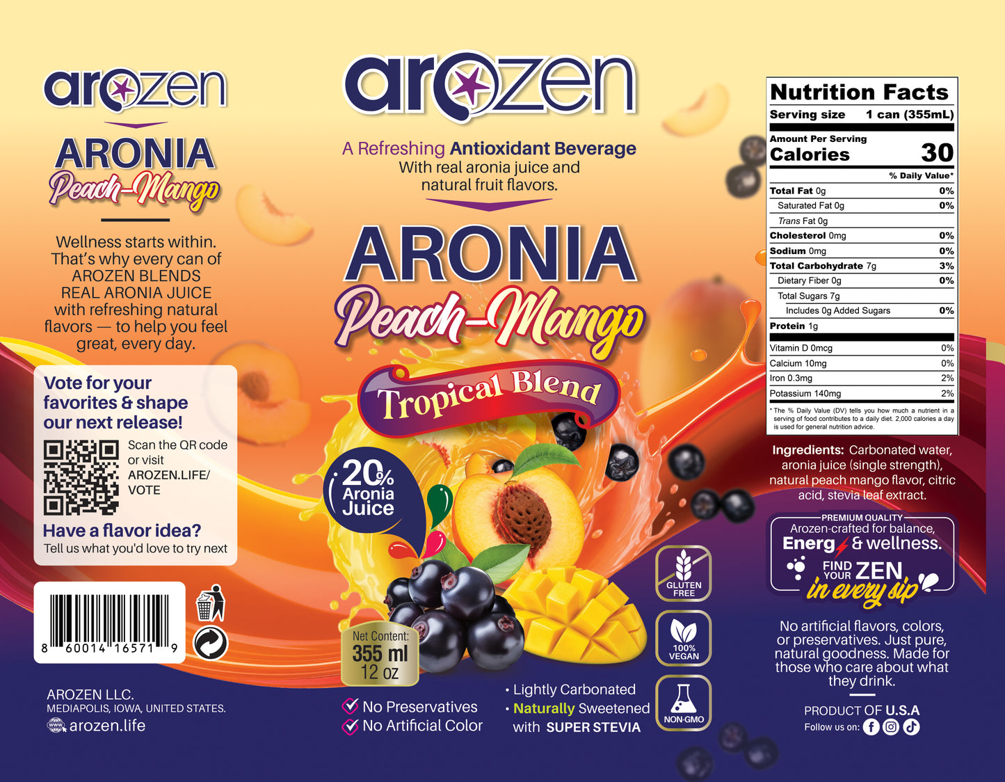 Peach Mango Aronia Antioxidant Beverage – 12-Pack